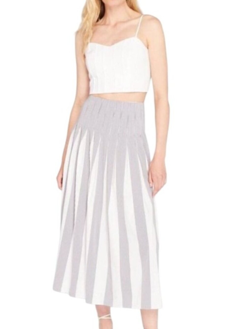 Club Monaco Striped Pleated Midi Skirt High Waist Lightweight Fabric size 4
